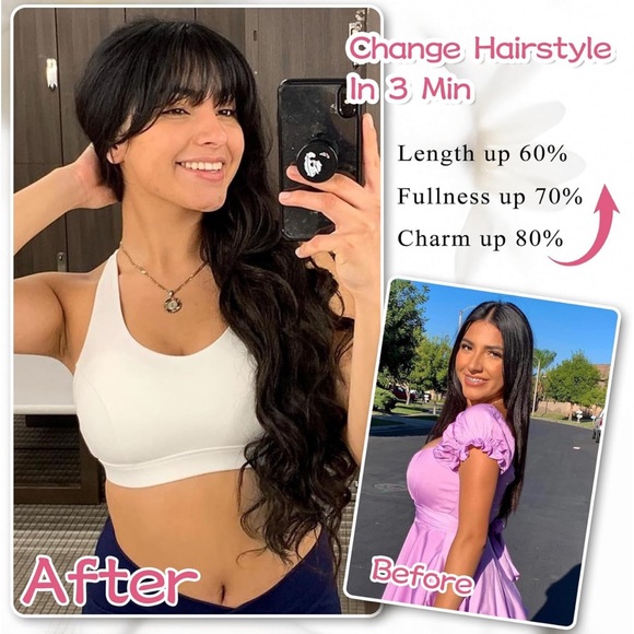 24” Daily Use Black Long Wavy Heat Resistant Synthetic Fiber Full Wig With Bangs - Picture 8 of 11